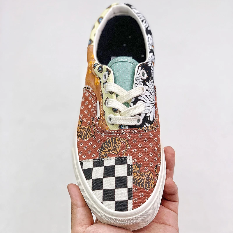 

Summer New Women's Cashew Flower Canvas Stitching Sneakers, Men's Old Skool Low-cut Anti-Skid and Wear-resistant Canvas Shoes