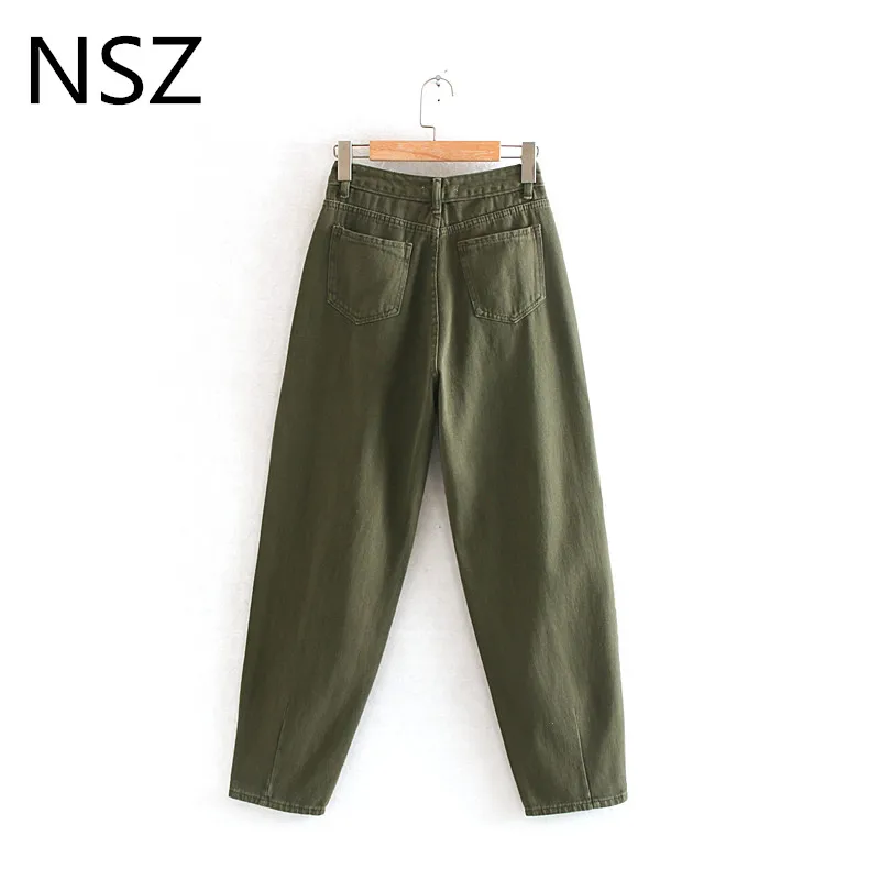 NSZ женские армейские зеленые свободные джинсы с широкими штанинами высокая талия