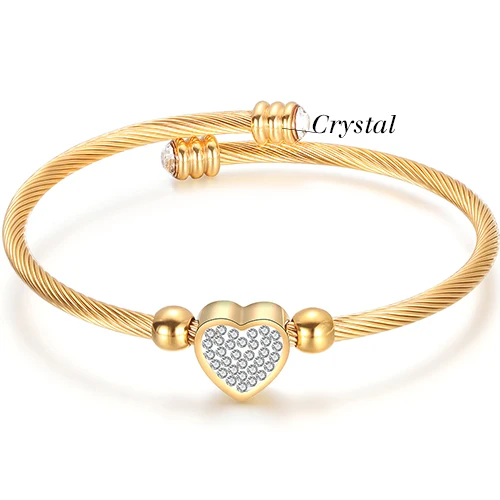 gold with crystal Браслет в форме сердца, браслеты из нержавеющей стали с кристаллами, браслеты с подвесками для женщин, модное ювелирное изделие, подарок - Окраска металла: gold with crystal