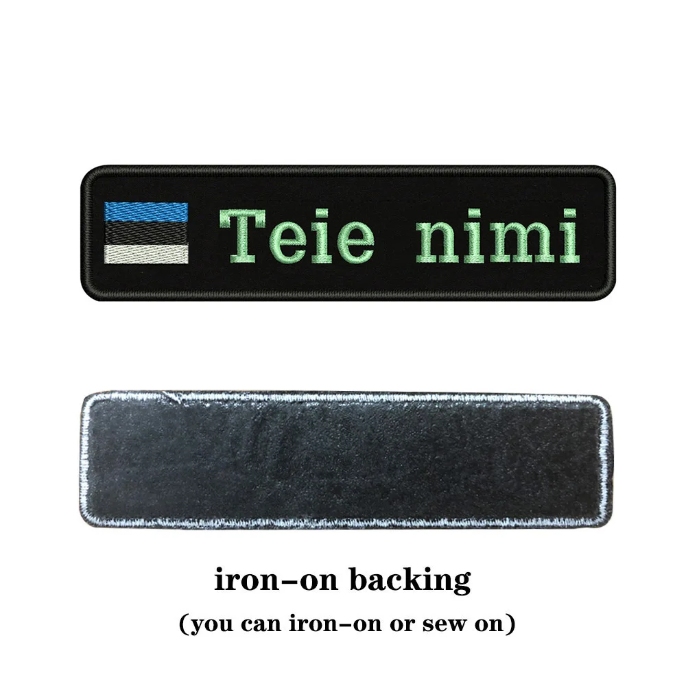 Light blue-iron on Вышивка на заказ, флаг, название или заплатка с текстом 10 см* 2,5 см, значок с железом или липучкой для одежды, штанов, рюкзаков, шапок - Цвет: Light blue-iron on