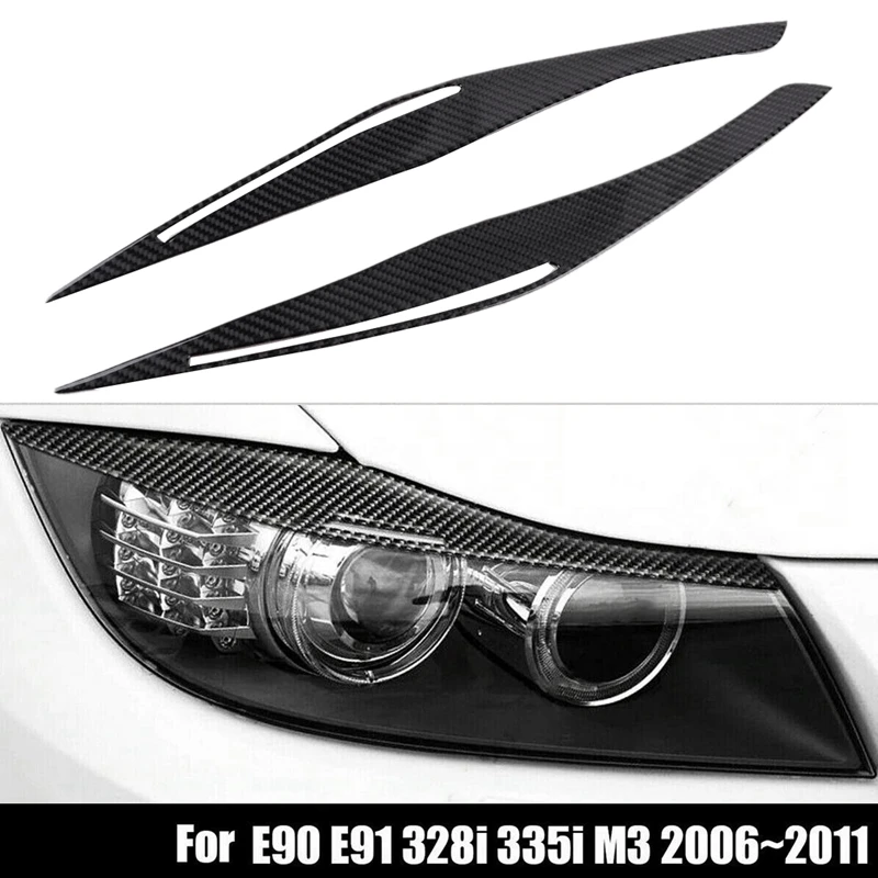 

Наклейки для передних фар из углеродного волокна, накладки на ресницы для BMW E90 E91 328I 335I M3 2006-2011