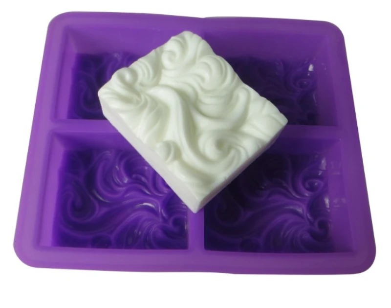 Силиконовая форма для мыла сделай сам 4 ячейки прямоугольное мыло с тиснением