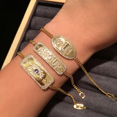 

Golden letter bracelet necklace female clavicle chain oval pendant golden chain hip hop style