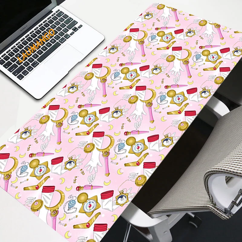 

900x400 Pink Gaming Mouse Pad Durable Rubber Kawaii Sailor Moon Mousepad Cartoon Boy Keyboard Anime Laptop Desk Mat CS GO Table