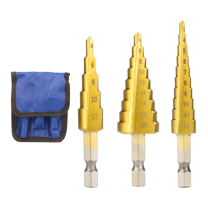 3pcs Large HSS Steel Step Cone Cut Set Drill Tools Titanium Coated Metal High Speed Bit |