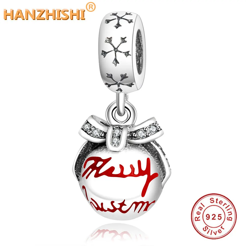 2018 DIY Fit pandora Original Charm Bracelet 925 Sterling Silver Beads Merry Christmas Bauble Charms With Red Enamel & Clear CZ |