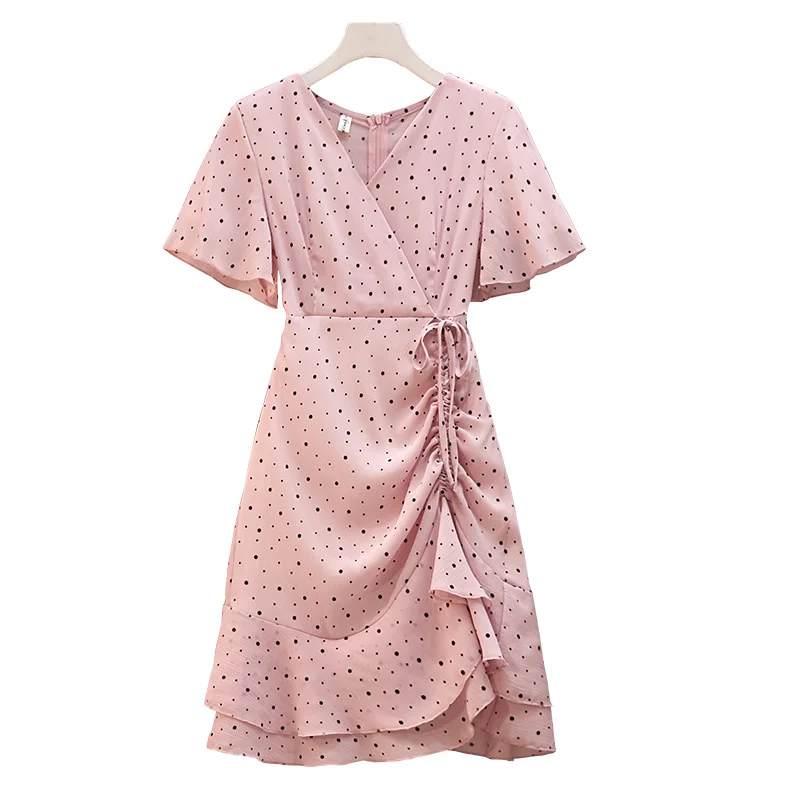 Новое корейское летнее платье с v-образным вырезом и кромкой лотоса 2019 | Женская