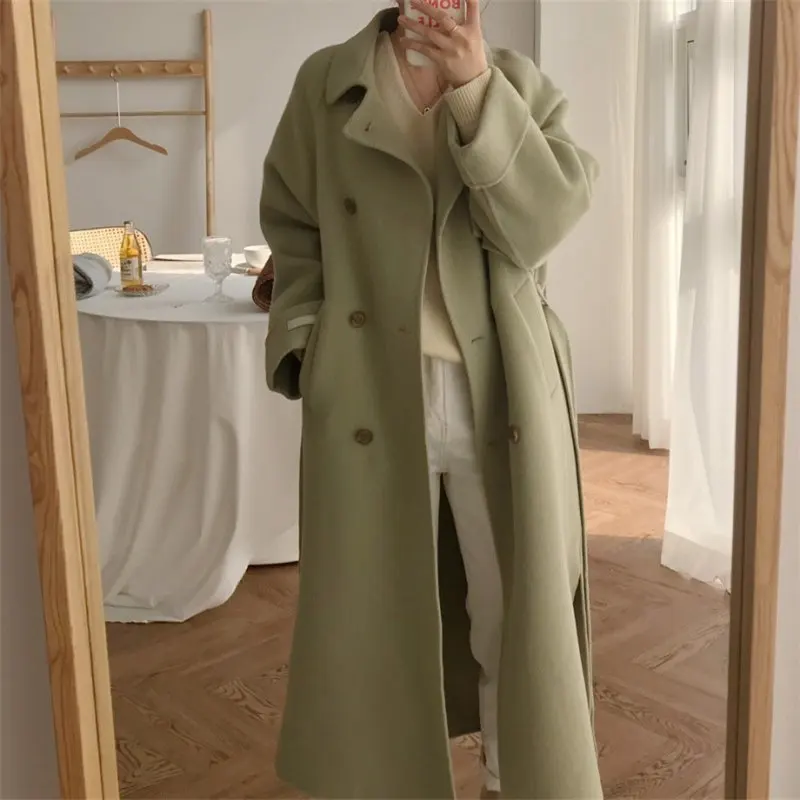 Зимнее теплое мягкое Женское пальто HziriP однотонное винтажное стильное шерстяное