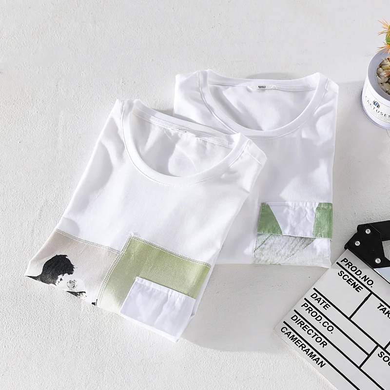 Брендовая льняная Футболка во французском стиле Мужская модная белая футболка