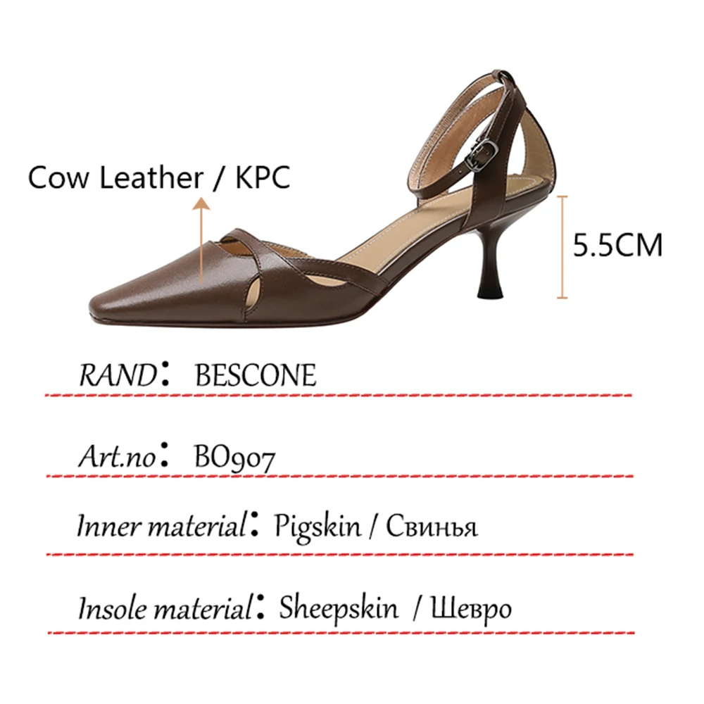 

BESCONE Sexy Women's Sandals Ankle Strap Thin Heels Small Square Head Casual Sandals Buckle Strap Summer Side air Shoes BO907