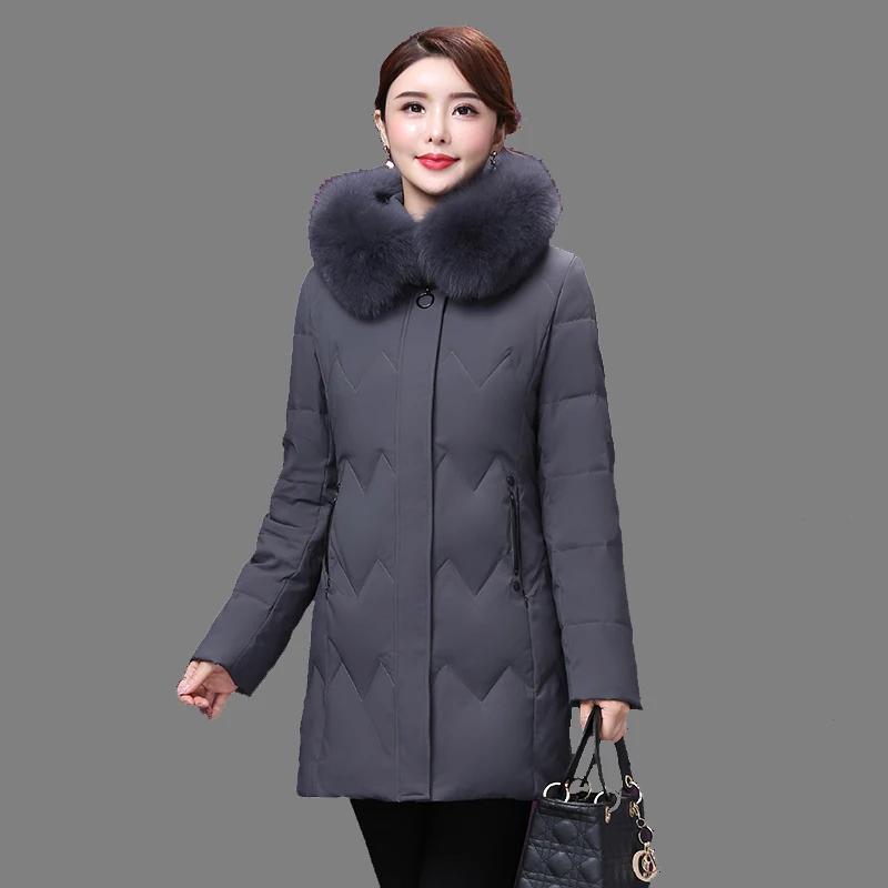Женский длинный пуховик с натуральным мехом большого размера из натурального
