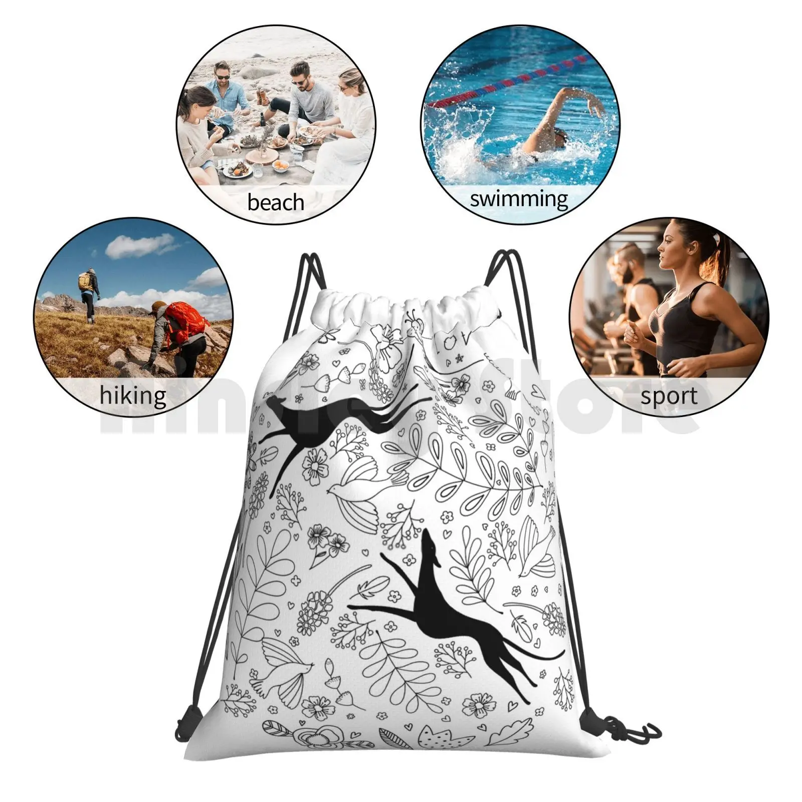 

Greyhound Happiness Backpack Drawstring Bags Gym Bag Waterproof Greyhound Galgo Whippet Sighthound Italian Greyhound Dog