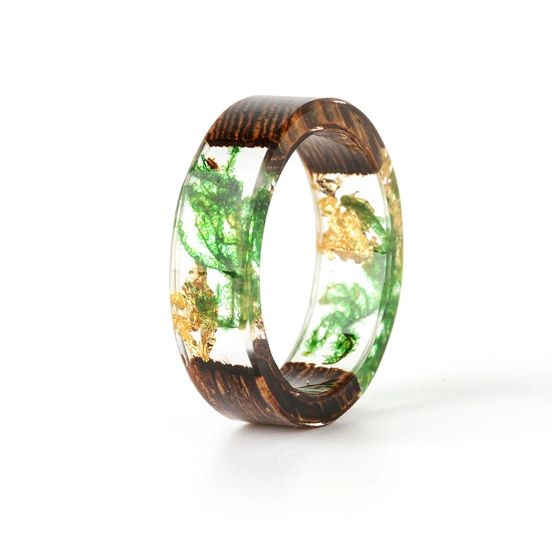 

Wooden Rings for Women or Men Light Green&Yellow&Brown Handmade Dried Flowers Epoxy Wood Resin Ring Fashion Jewelry Gifts-1 pc