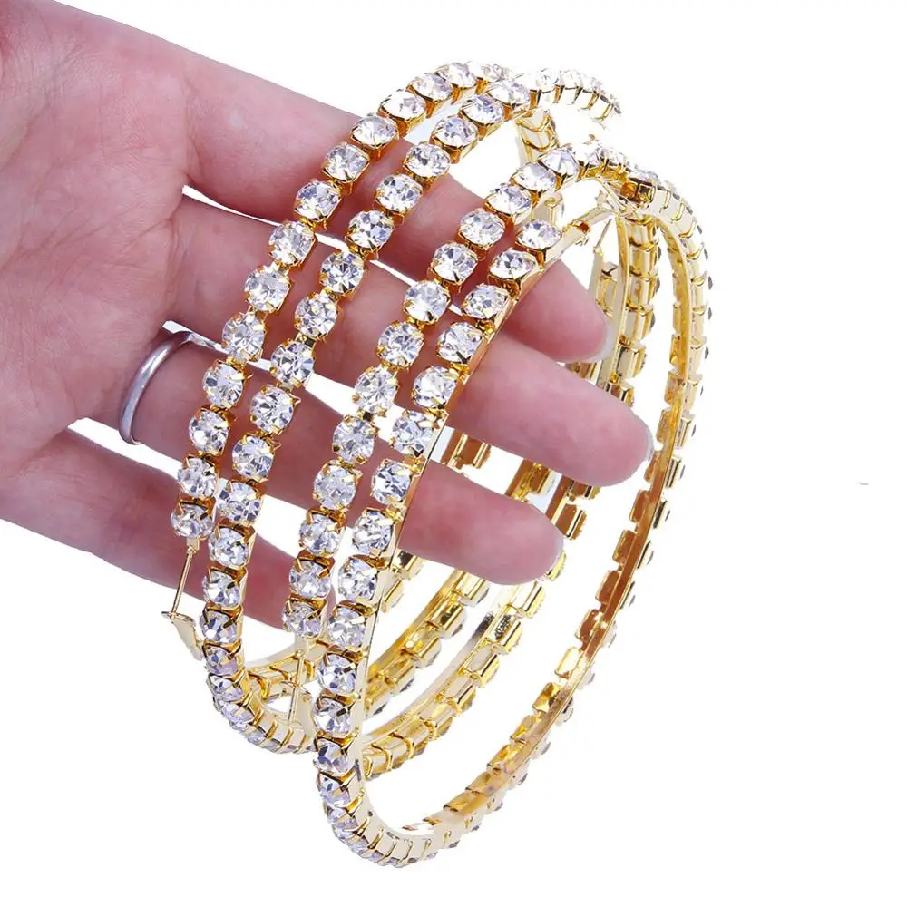 

StoneFans Shiny Rhinestone Big Hoop Earrings for Women Round Circle Aros Aretes Round Hoop Earrings Jewelry for Gift Female