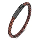 Винтажные Ювелирные изделия унисекс, коричневый плетеный кожаный браслет для мужчин и женщин, модный браслет с пряжкой из нержавеющей стали, браслет ручной работы P613