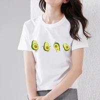 summer womens t shirt cute white t shirt trendy round neck ladies comfortable casual cartoon anime avocado print plus size top