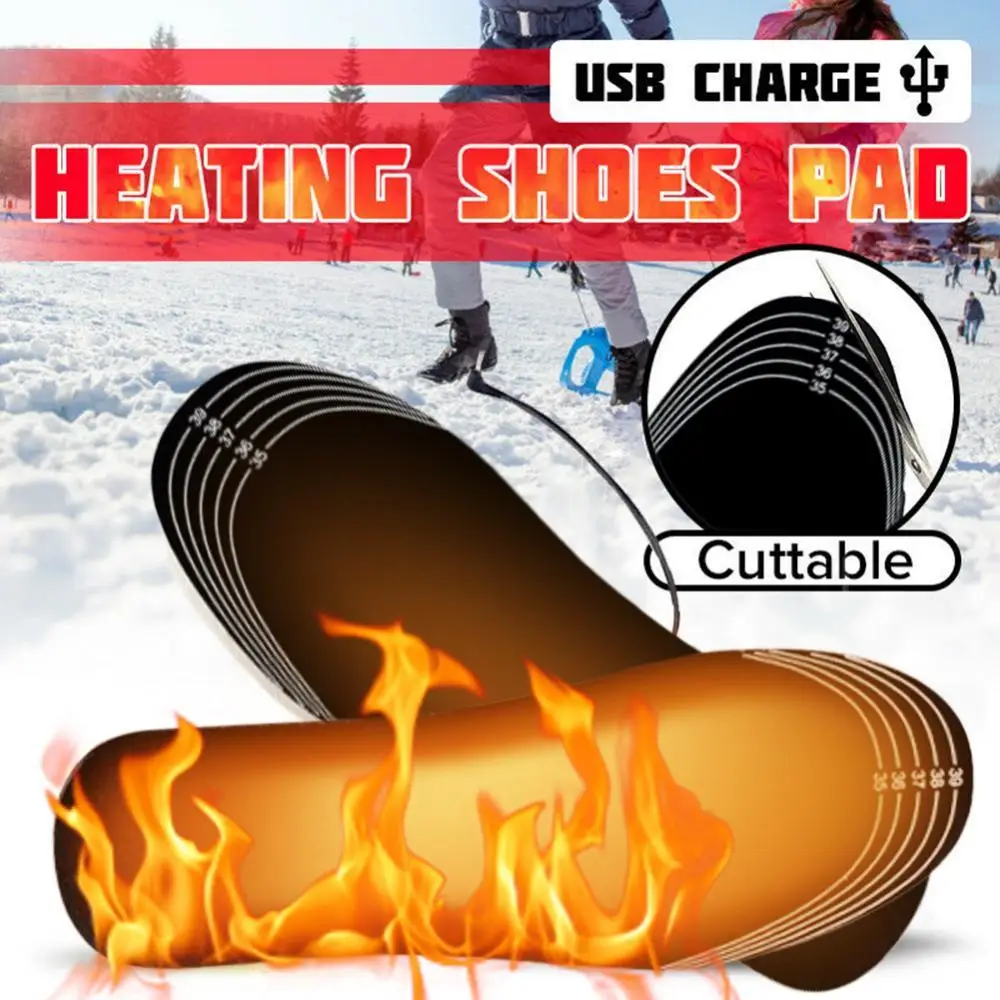 

1 Pair Heated Insoles Cuttable Winter Warming Electric Heated Insoles Foot Shoes Warmer USB Heating Pad for Ski Hiking Climbing