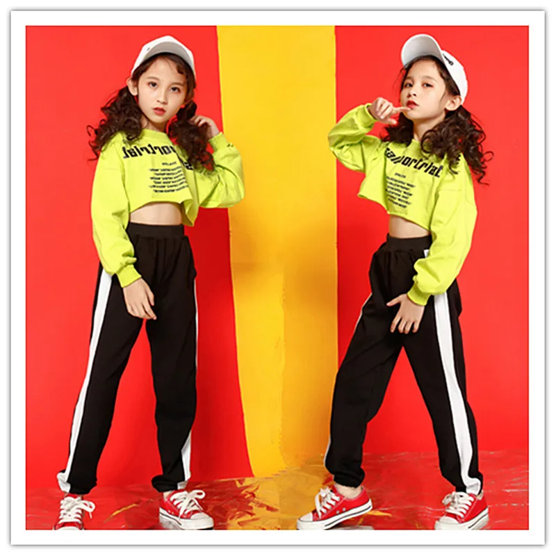 

Hip Hop Kids Dancing Costumes for Girls Crop Top Stage Wear Child Jazz Ballroom Dance Costumes Clothes Party Show Shirts Pants