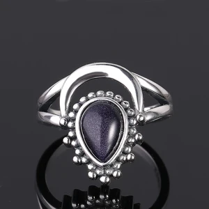 Винтажные кольца на палец из серебра 925 пробы для мужчин и женщин 7x9 мм в форме капли воды из голубого песчаника, Подарок на годовщину свадьбы Вечерние вечеринку