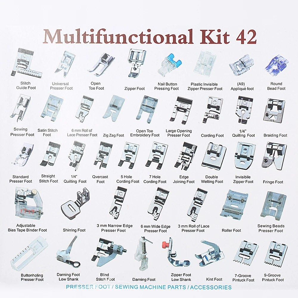 New 42pcs Domestic Presser Foot Sewing Machine Parts Accessories with Plastic Box for Professional Low Shank Machines | Дом и сад
