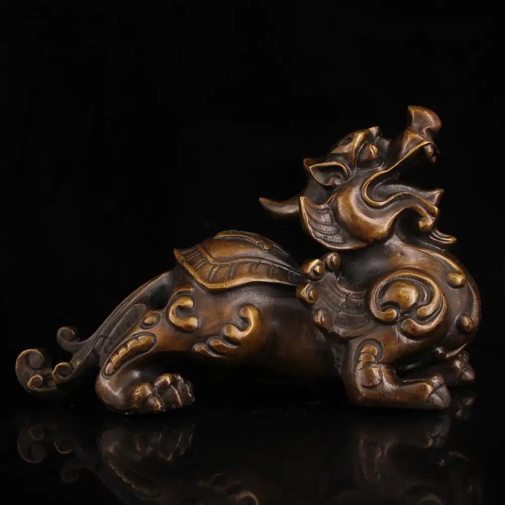

Wedding Decoration China's Collection Of Old Pure Copper, Hand-made Piuxi Statue, Lion Dog Statue