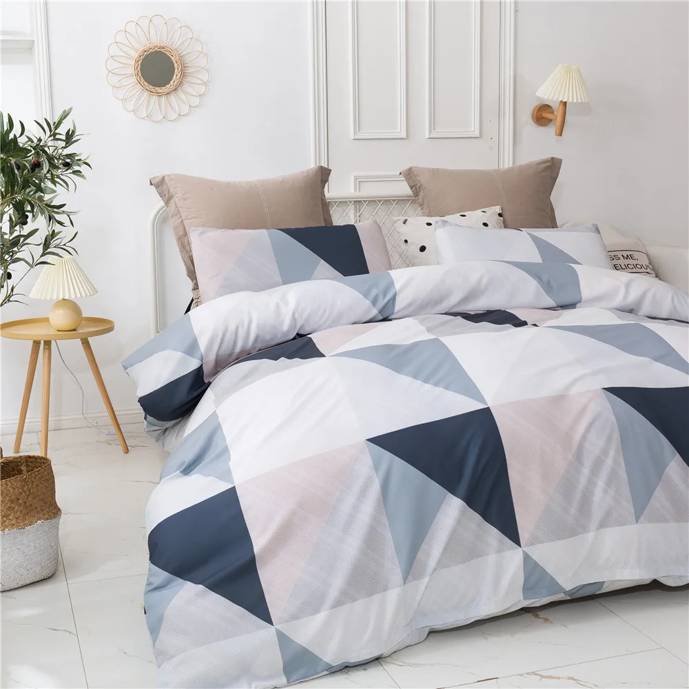 

2021 Cute Cartoon Geometry Pattern Modern Luxury Comforter Bedding Set Fashion King Queen Twin Size Bed Linen Duvet Cover Sets