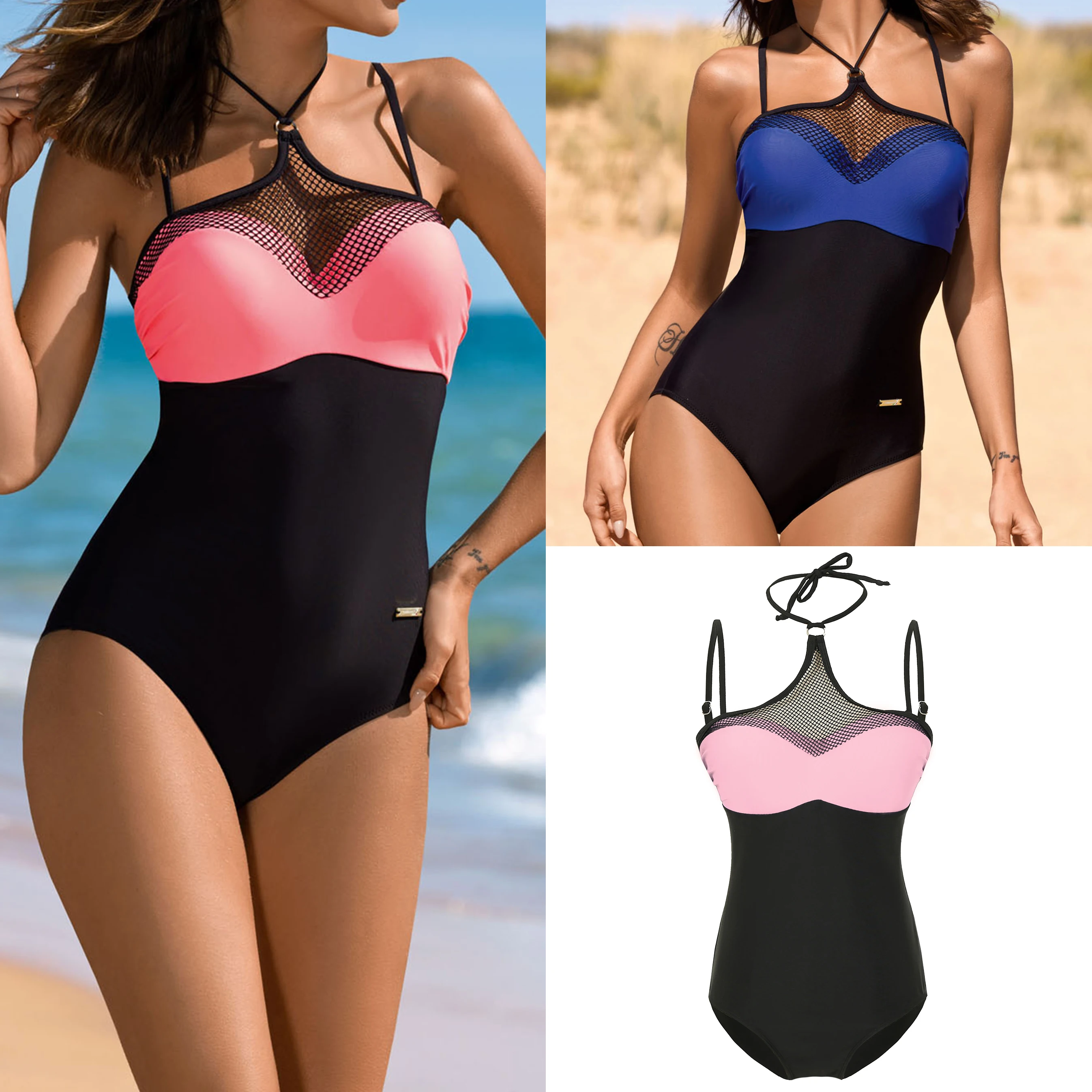 Женский купальный костюм в полоску винтажный Летний Пляжный большого размера