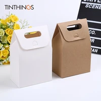20pcs 10x6x15 5cm candy box kids birthday party cookies bag kraft paper gift box handle candy packaging kids white gift bag