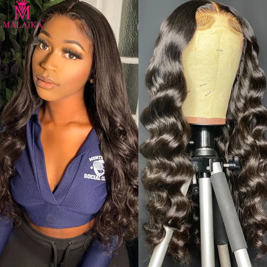 

Malaika Loose Lace Frontal Wig Brazilian Body Wave 13x4 Lace Human Hair Wigs For Black Women 30inch 180 Density Remy Hair Wig