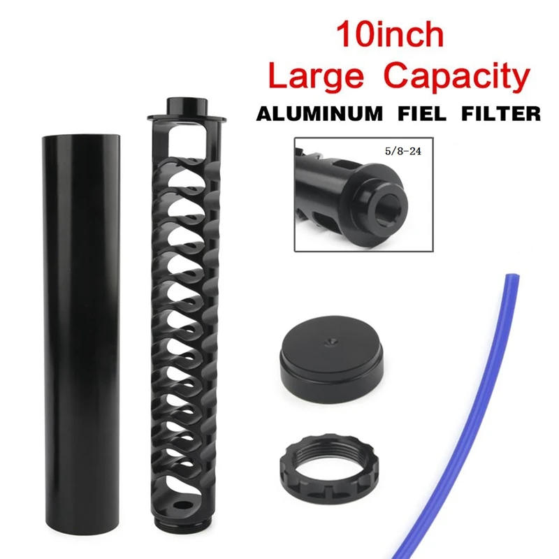 

10 Inch Car 6061 Aluminum Fuel Filter Spiral 5/8-24 Single Core Black for NAPA 4003 WIX 24003 Solvent