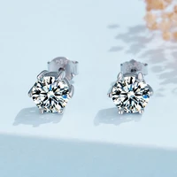 real moissanite earrings color d vvs1 simple 6 prong round diamond studs earring 0 5ct 1 0ct 2ct 4ct s925 silver for women