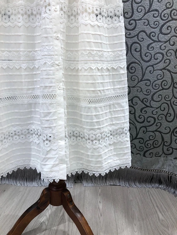 

Dress 2021 100%Cotton Spring Summer Fashion Clothing Women Appliques Lace Embroidery Short Sleeve Mid-Calf White Black Dress