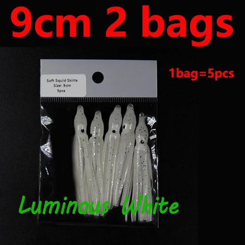 2bags 9cm white lumo 2 сумки 5 см 9 см мягкий Кальмар юбки светящиеся пластиковые осьминог приманка для соленой воды искусственная приманка для рыбалки разноцветные Lumo розовый синий оранжевый - Цвет: 2bags 9cm white lumo