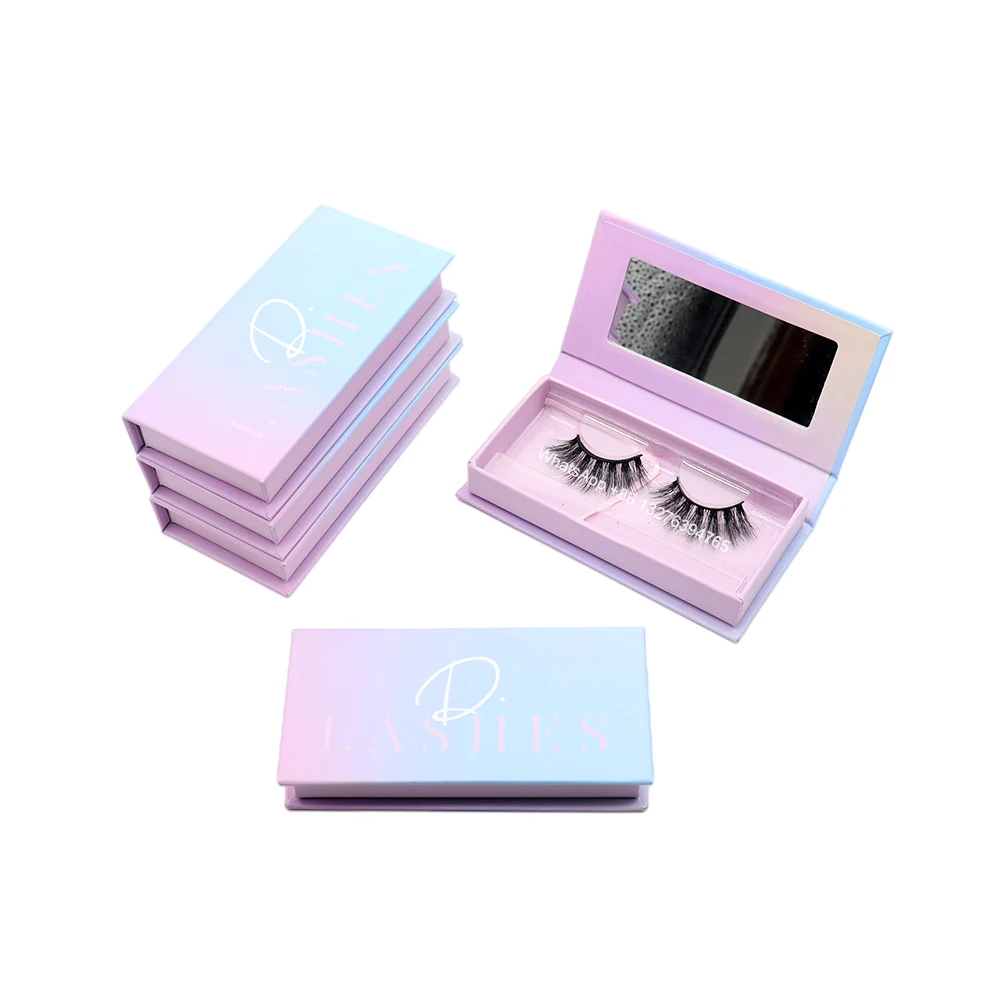 

Unique Gradient Magnetic Eyelash Storage Box With Mirror Wholesale Natural 3D Mink Lashes With Packaging Customize Logo Lashbox