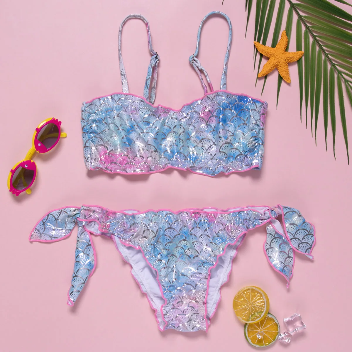 

2021 New Baby Girl Mermaid Bikini Set Swimsuit 6-11Y Kids Children Summer Fashion Shiny Bathing Suit Casual Swimwear Beachwear