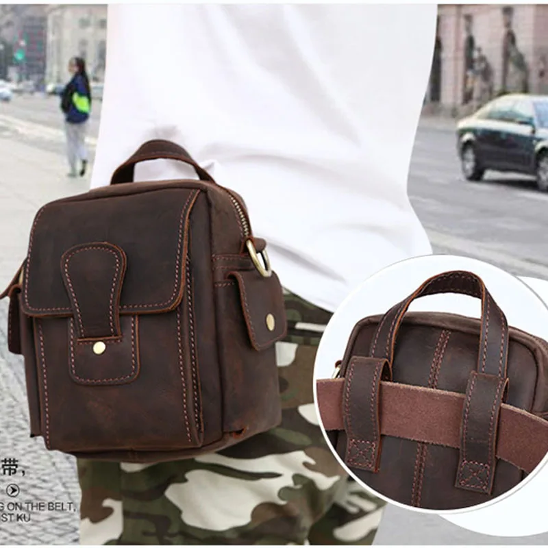 Высокое качество винтажная Мужская поясная сумка из натуральной кожи на ремне