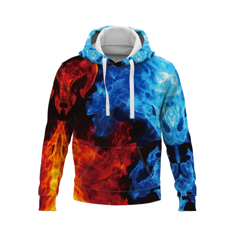 

3D Europeannd American Street Cool Fashion Trend Blue Flame Digital Personalized Printing Loose Autumn Hoodie