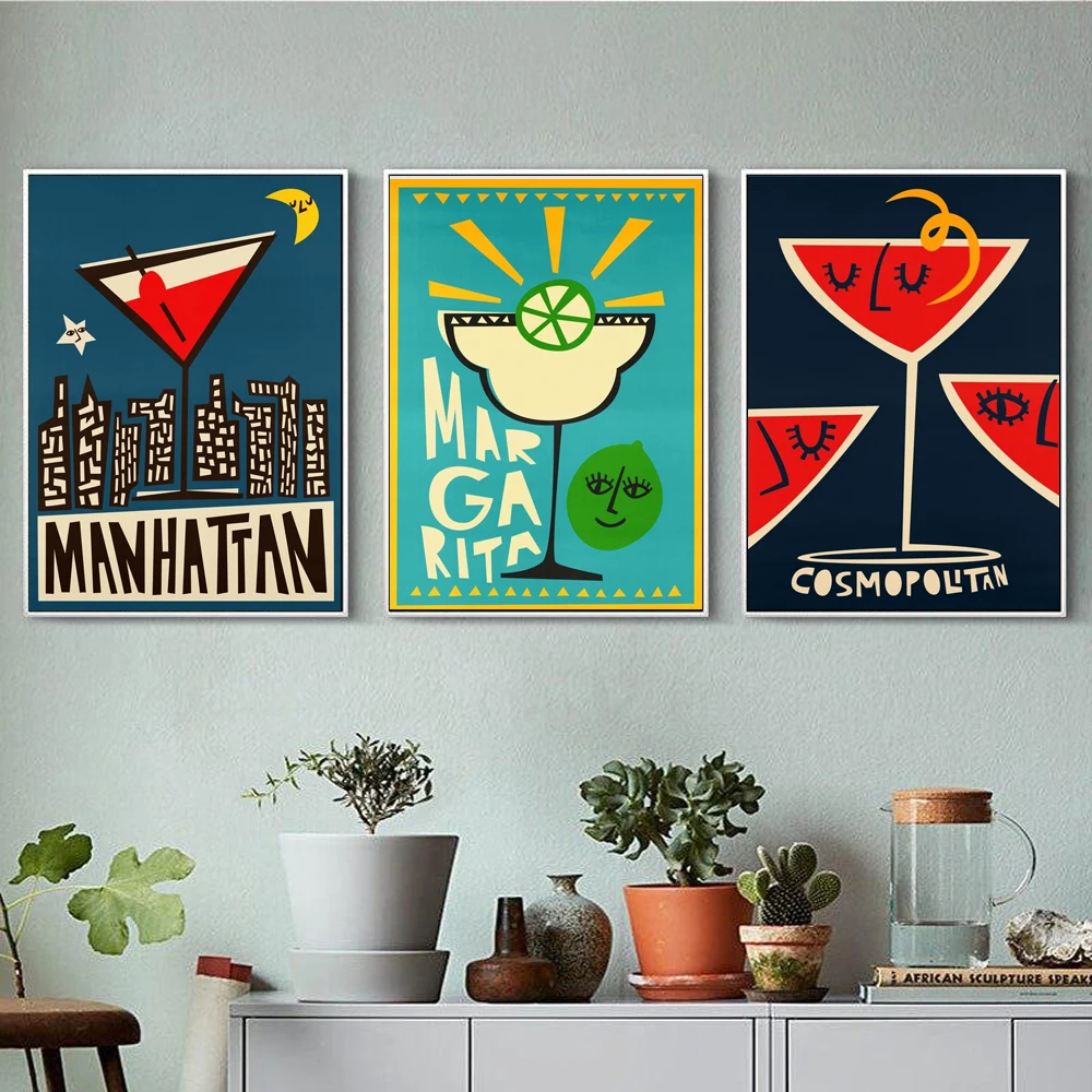 

Cocktail Posters Margarita Club Bar Art Print Manhattan Canvas Painting Cosmopolitan Modern Wall Picture Living Room Home Decor