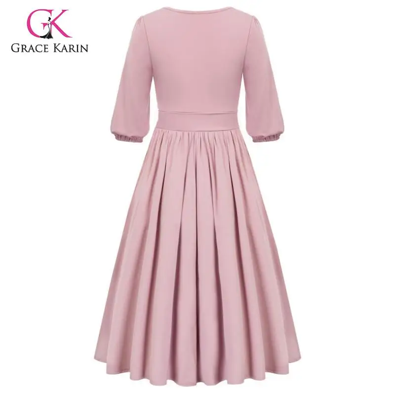 Женское винтажное платье миди Grace Karin однотонное плиссированное А-силуэта