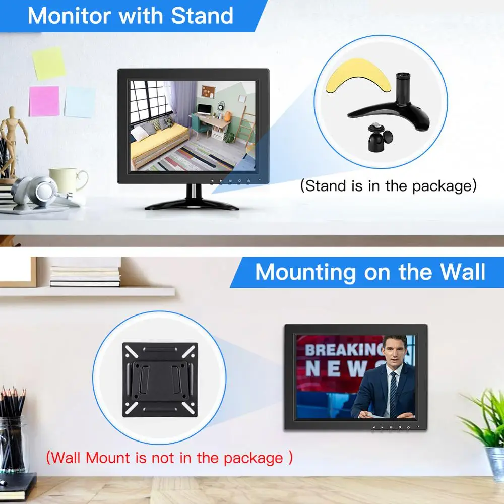 Eyoyo 10-дюймовый 1024x76 CCTV монитор маленький портативный HDMI ЖК-монитор IPS HD 4:3 с BNC VGA AV