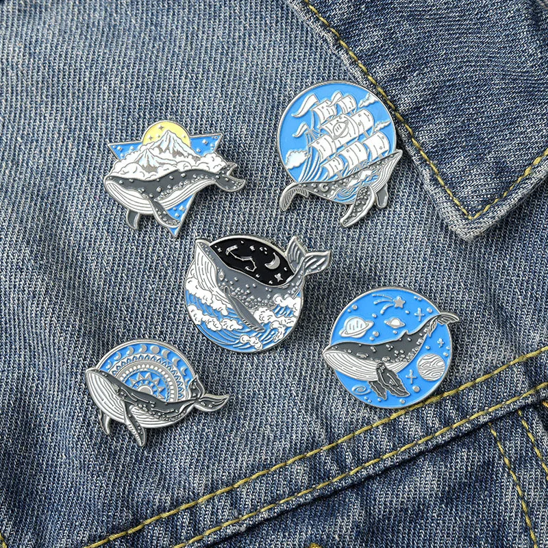 

Whale Space Travel Enamel Pin Women Ocean Sailing Adventure Brooch Lapel Pin Badge Backpack Jewelry Wholesale