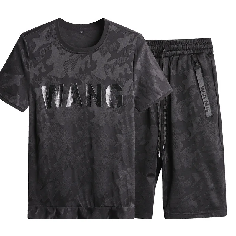 

ZHIJING новый стиль, летняя одежда, мужской комплект для отдыха, шорты с коротким рукавом, камуфляжный костюм, Мужская футболка, шорты, комплект ...