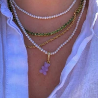 candy cute resin gummy bear choker pearl beaded necklace for women zircon cartoon pendant diy necklace creative gift y2k jewelry