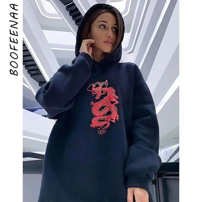 Женская толстовка большого размера BOOFEENAA Dragon Design уличная одежда для осени и зимы
