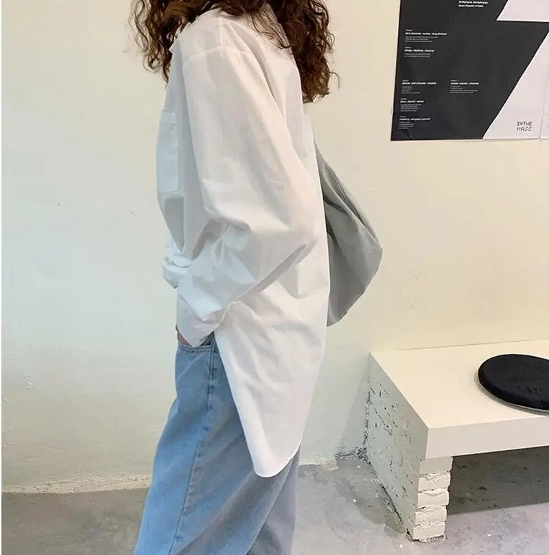 New 2021 Women Spring Autumn Blouse Shirts Oversize Split Korean Style Irregular Elegant Lady Wild Long Tops CL866