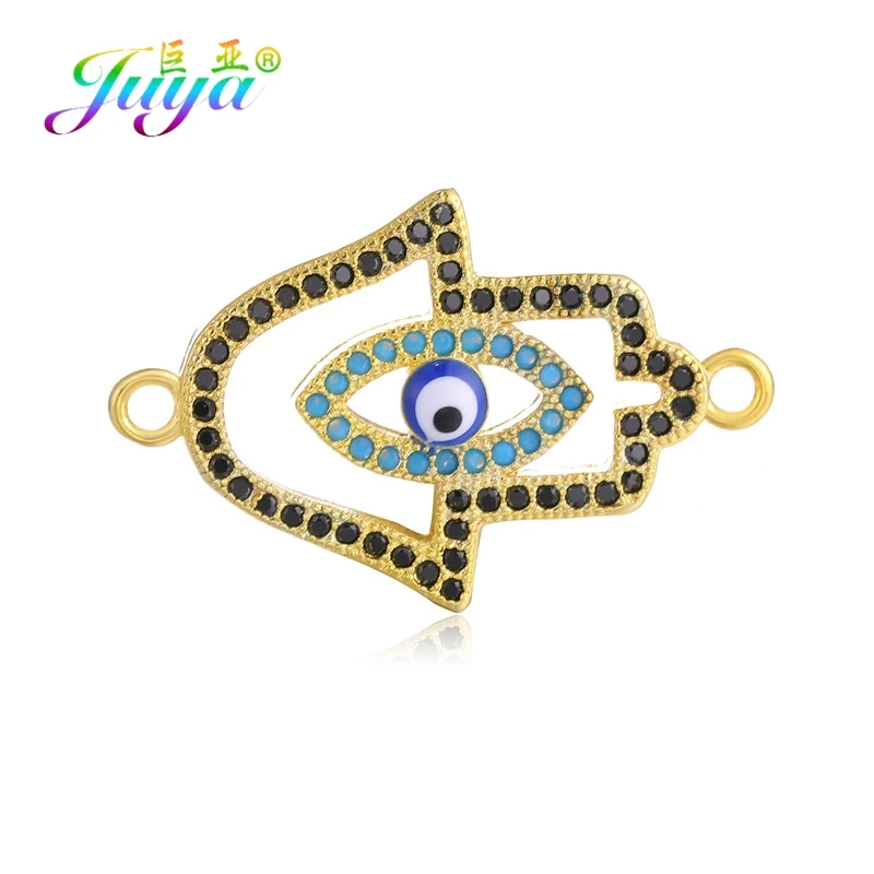 Gold Juya DIY Браслеты Аксессуары микро проложить циркон золото/серебро Хамса Фатима Шарм Разъемы для Needlwork ювелирных изделий - Цвет: Gold