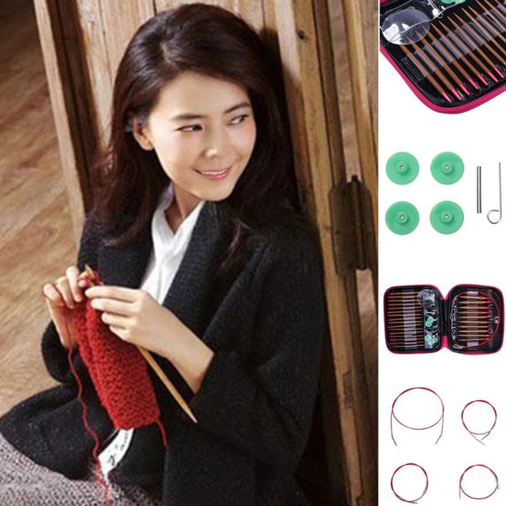 Weaving Sewing Needle Kit Carbonized Bamboo Anti Rust Handwork Interchangeable Crochet With Case Sweater DIY Circular Knitting |