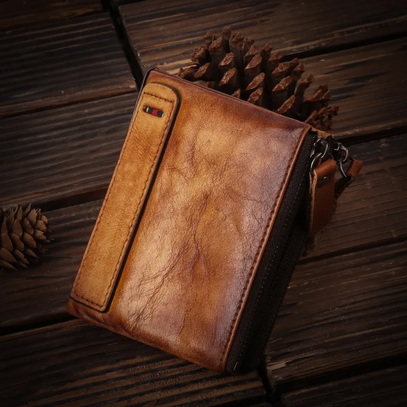 

Умный мужской кошелек из натуральной кожи на молнии, высококачественные мужские кожаные кошельки для денег и карт, кошелек из натуральной к...