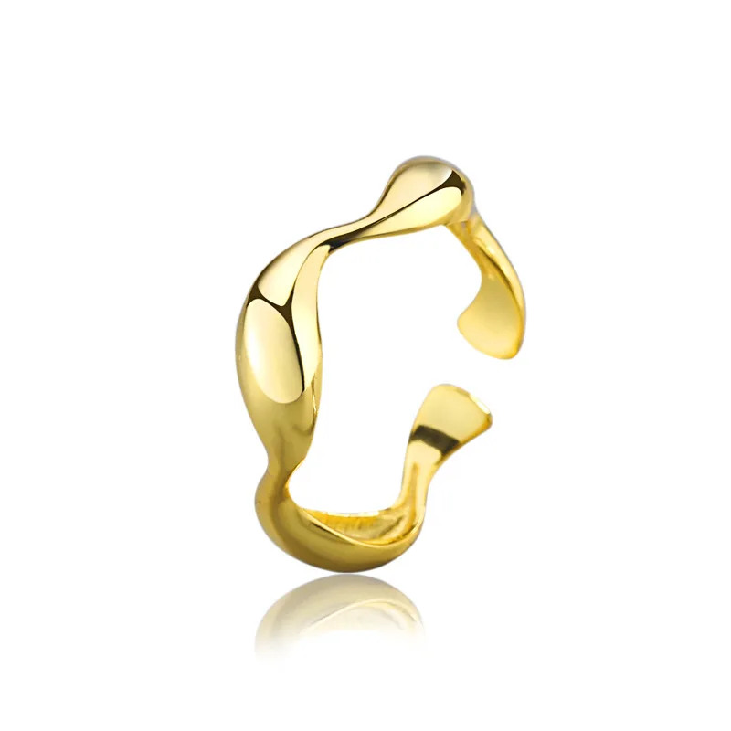 

Trendy Silver Color Smooth Irregular Waves Gold Color Ring Geometric Open Finger Ring For Minimalist Accessories Gift