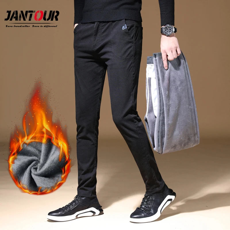 Jantour новые мужские зимние толстые флисовые брюки мужские корейские повседневные брюки тонкие теплые брюки для мужчин черные темно-синие брюки мужские
